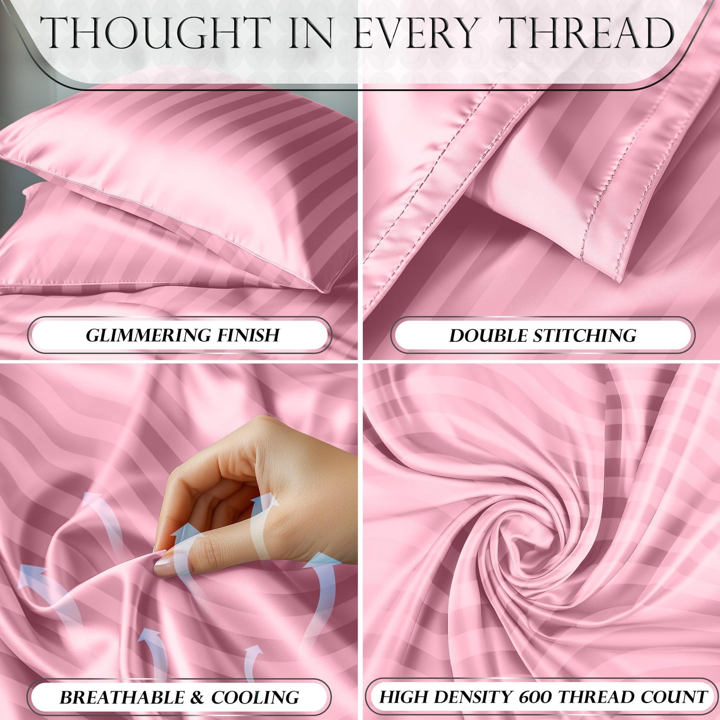 Satin Sheet Set - Striped Pink