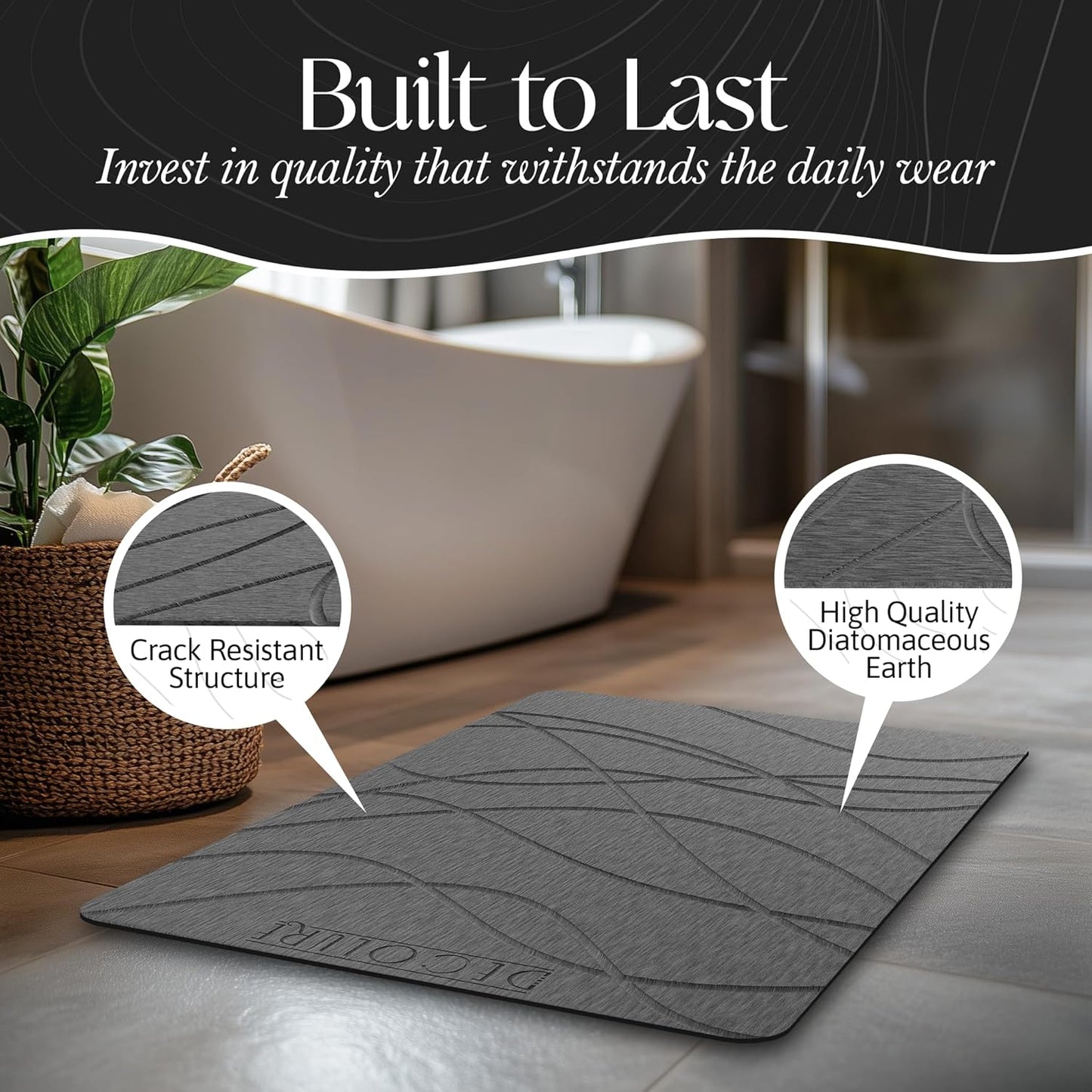 Durable stone bath mat made from high quality diatomaceous earth with a crack resistant structure for daily use