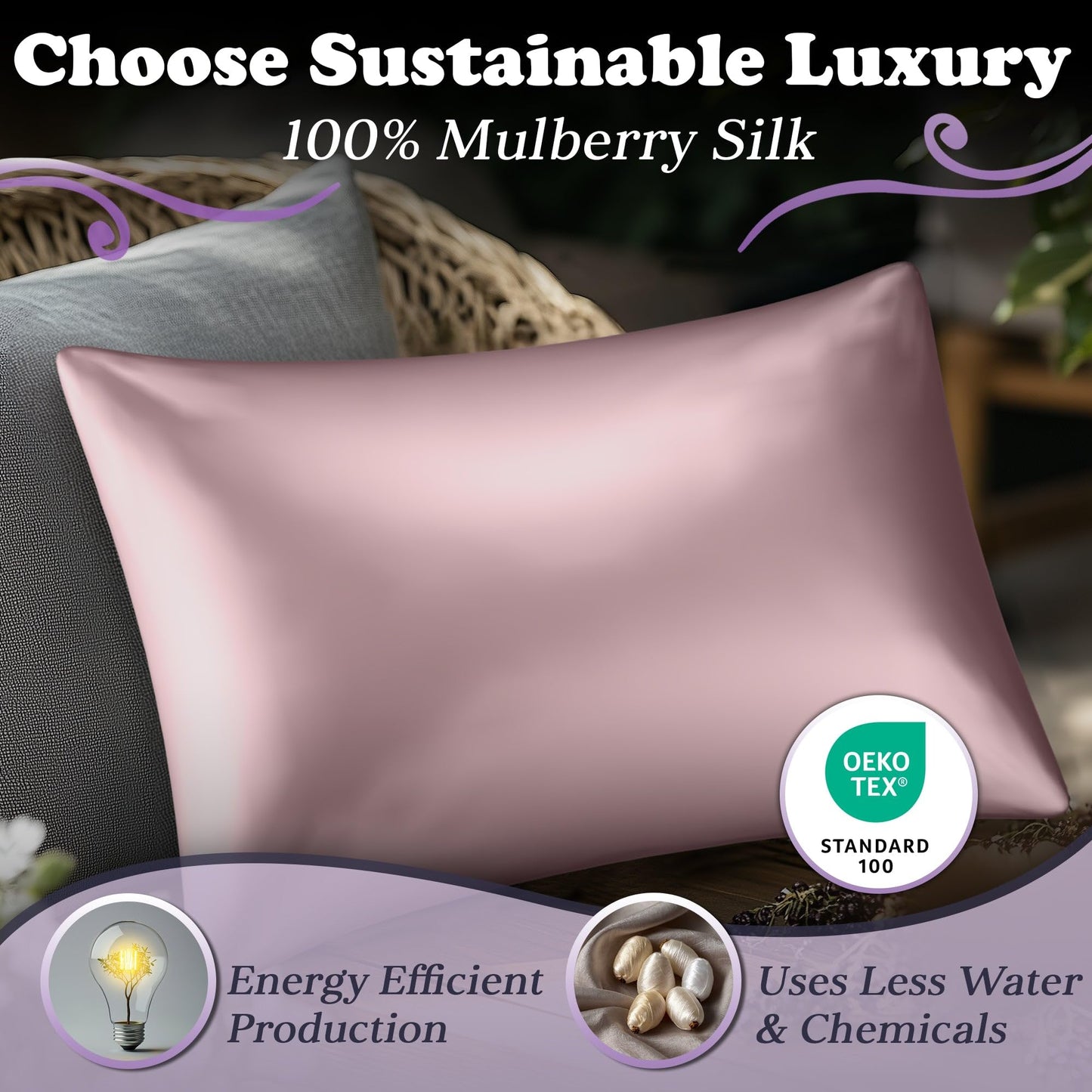 Smooth coral silk pillowcase with satin sheen on a woven surface.