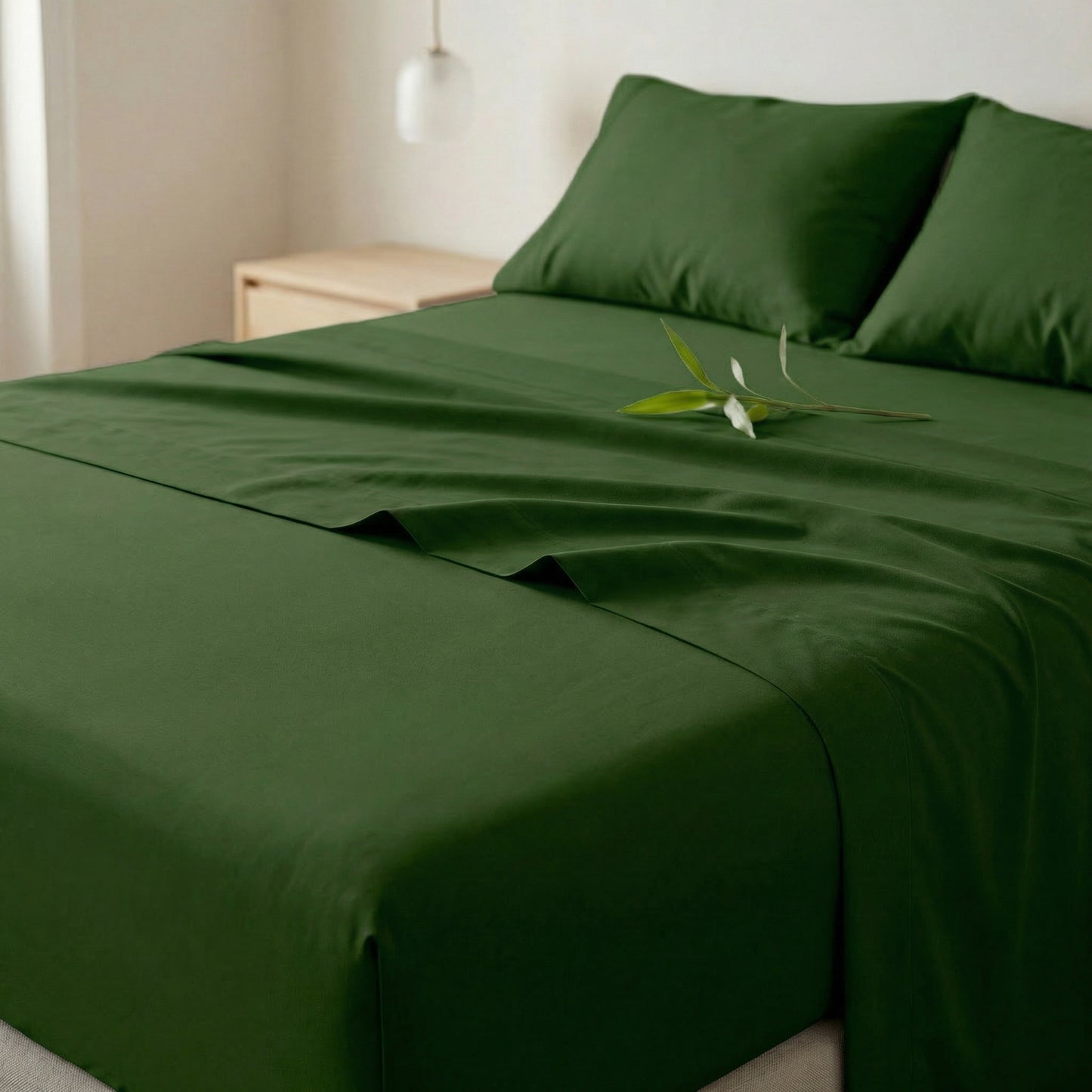 Decolure Olive bamboo sheet set displaying premium 100% viscose bamboo fabric quality