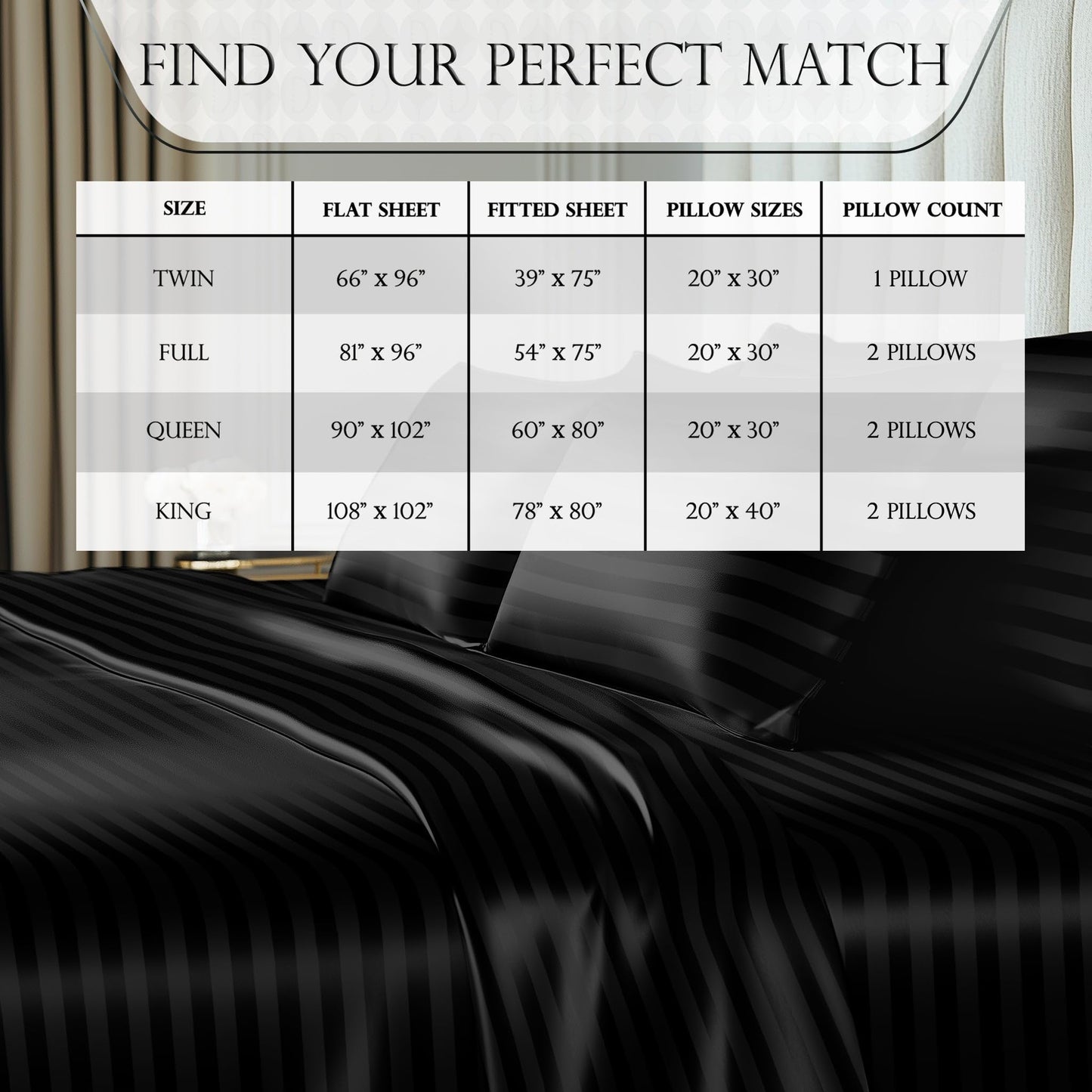 Satin Sheet Set - Striped Black