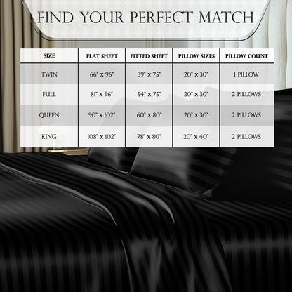 Satin Sheet Set - Striped Black