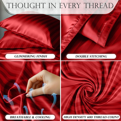 Satin Sheet Set - Striped Red