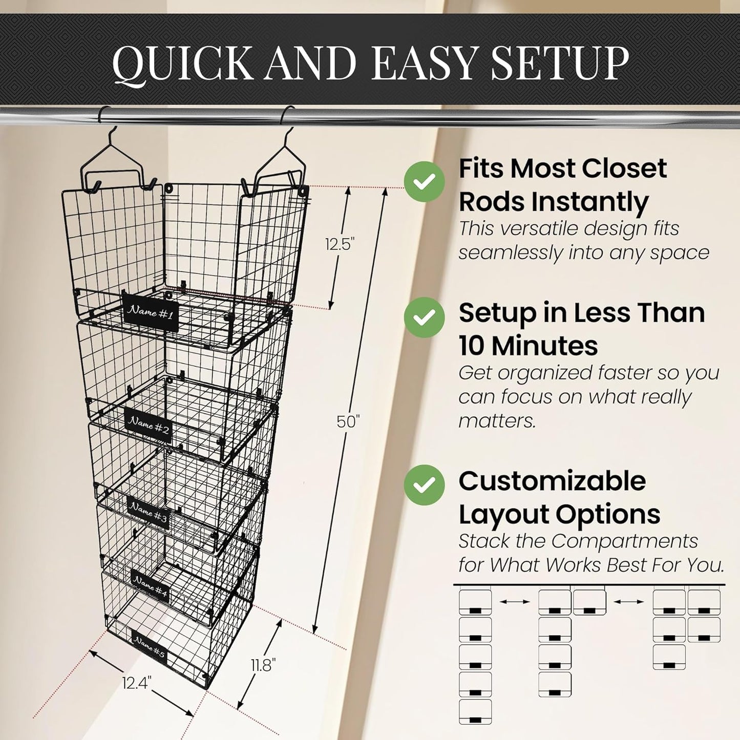 Hanging Closet Organizer - Adjustable