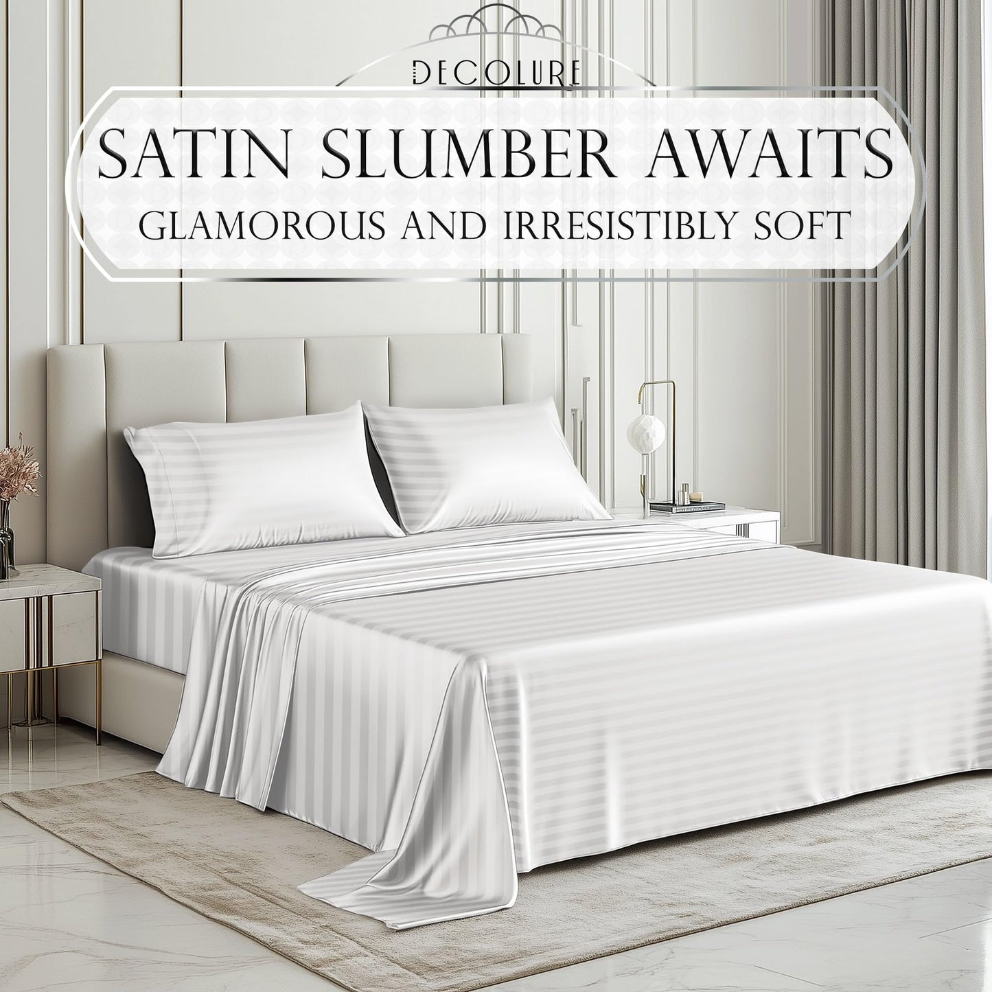 Satin Sheet Set - Striped White