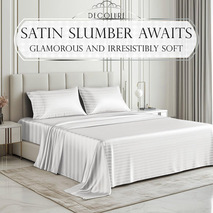 Satin Sheet Set - Striped White