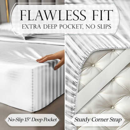Satin Sheet Set - Striped White