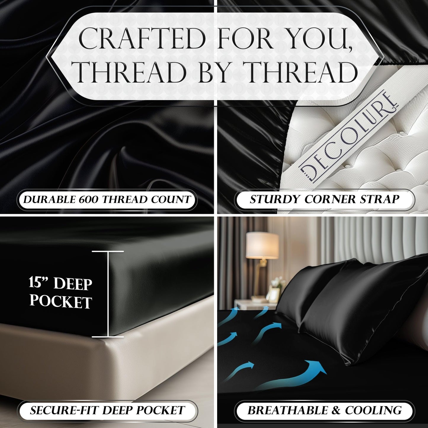 Satin Fitted Sheet - Black