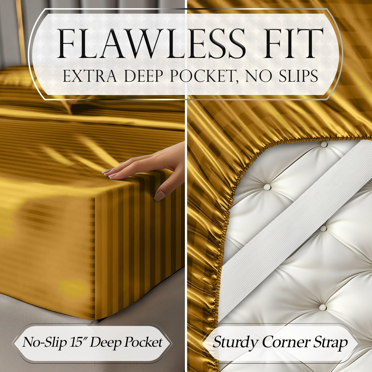 Satin Sheet Set - Striped Gold