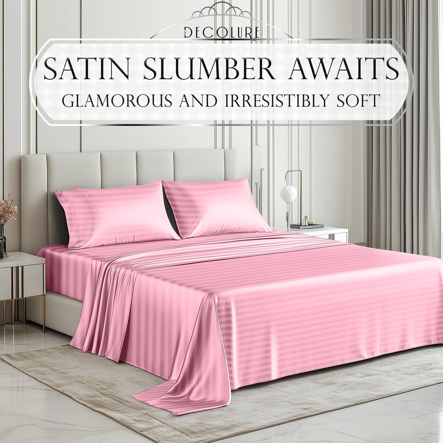 Satin Sheet Set - Striped Pink