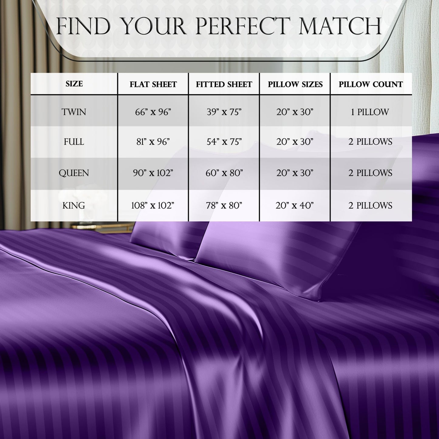 Satin Sheet Set - Striped Purple