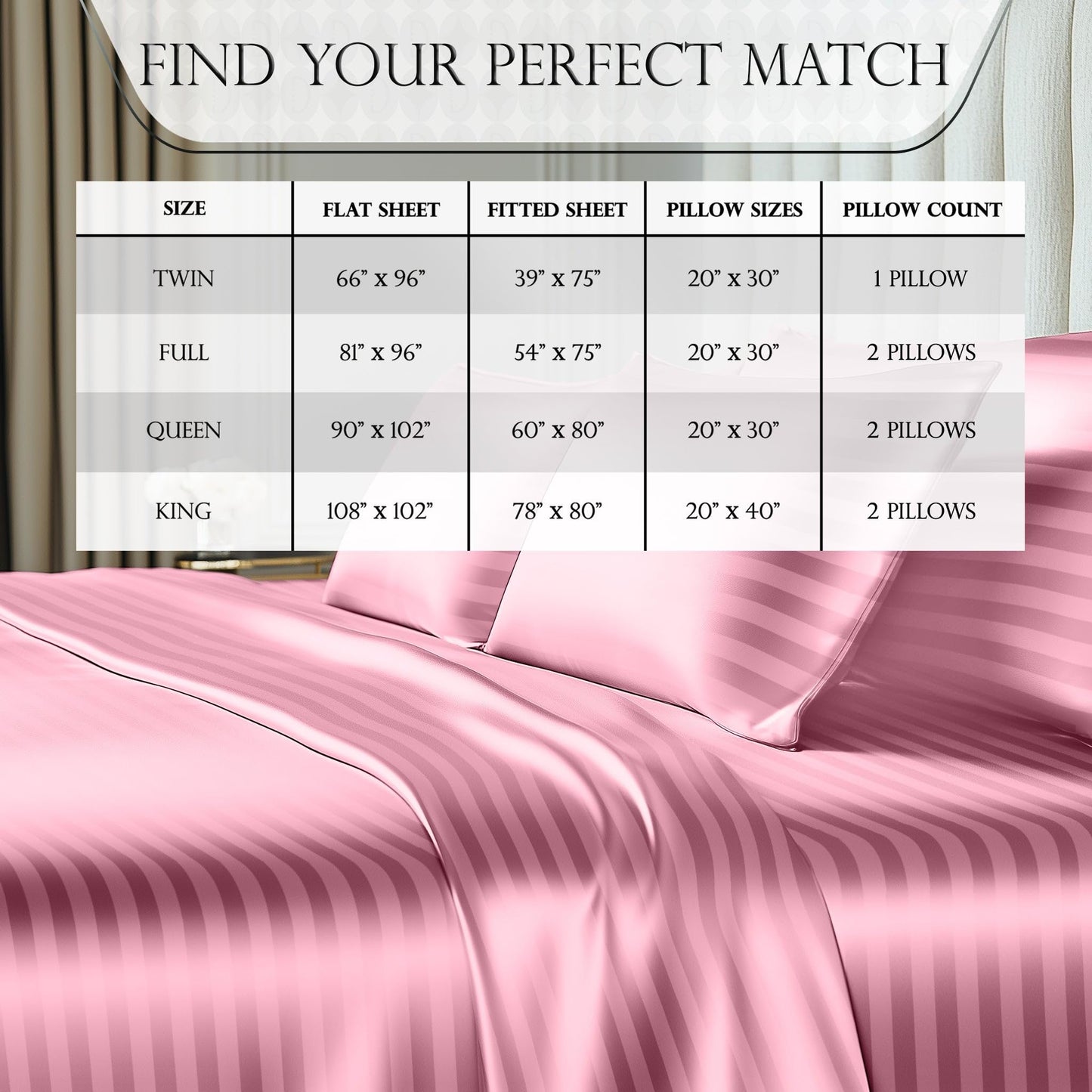 Satin Sheet Set - Striped Pink