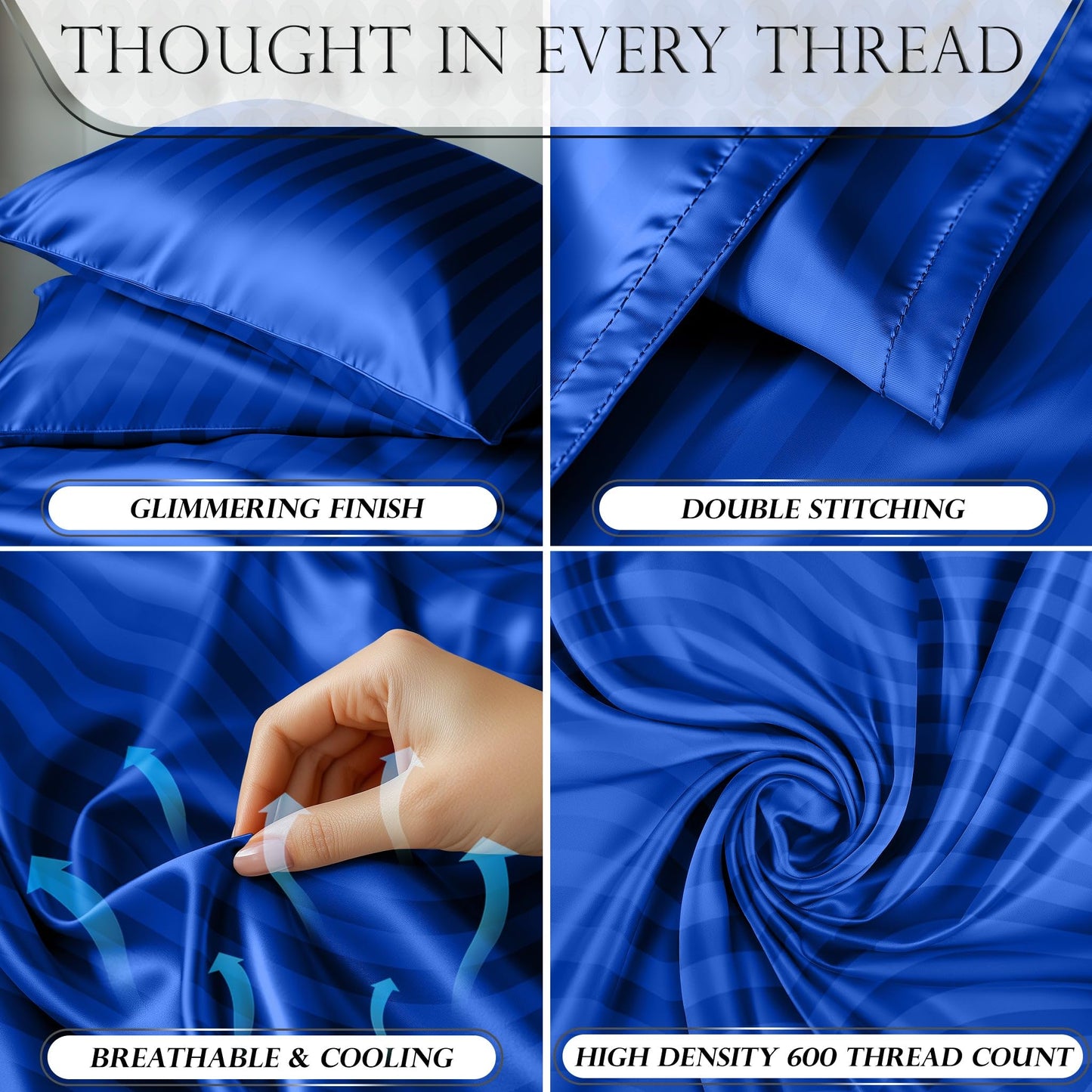 Satin Sheet Set - Striped Blue