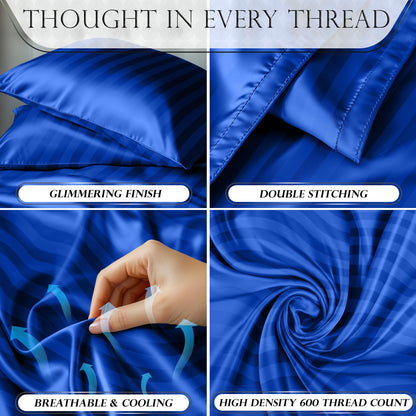 Satin Sheet Set - Striped Blue