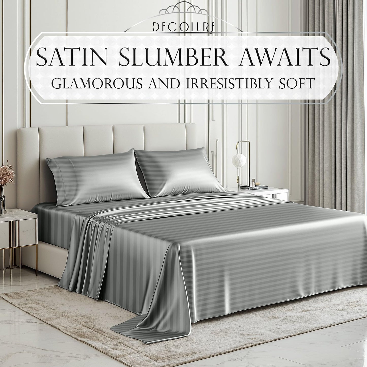 Satin Sheet Set - Striped Grey