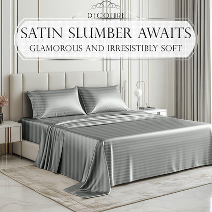 Satin Sheet Set - Striped Grey