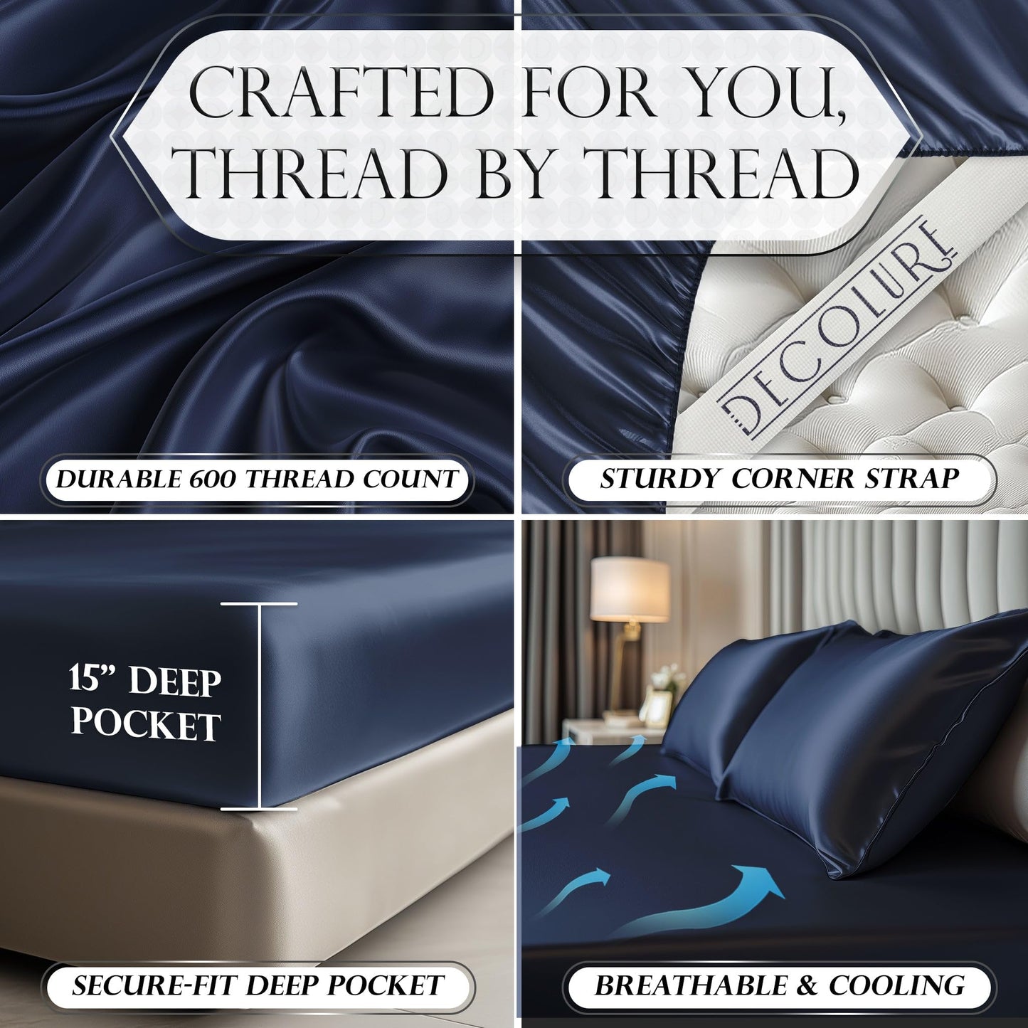 Satin Fitted Sheet - Navy Blue