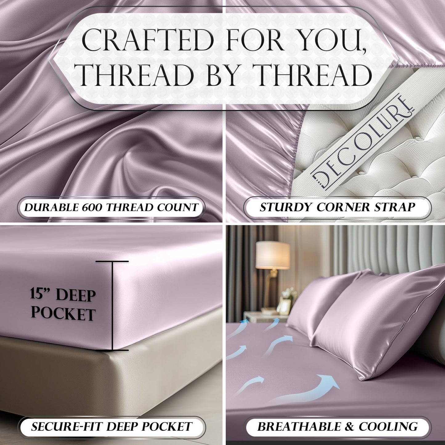 Satin Fitted Sheet - Lavender