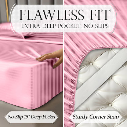 Satin Sheet Set - Striped Pink