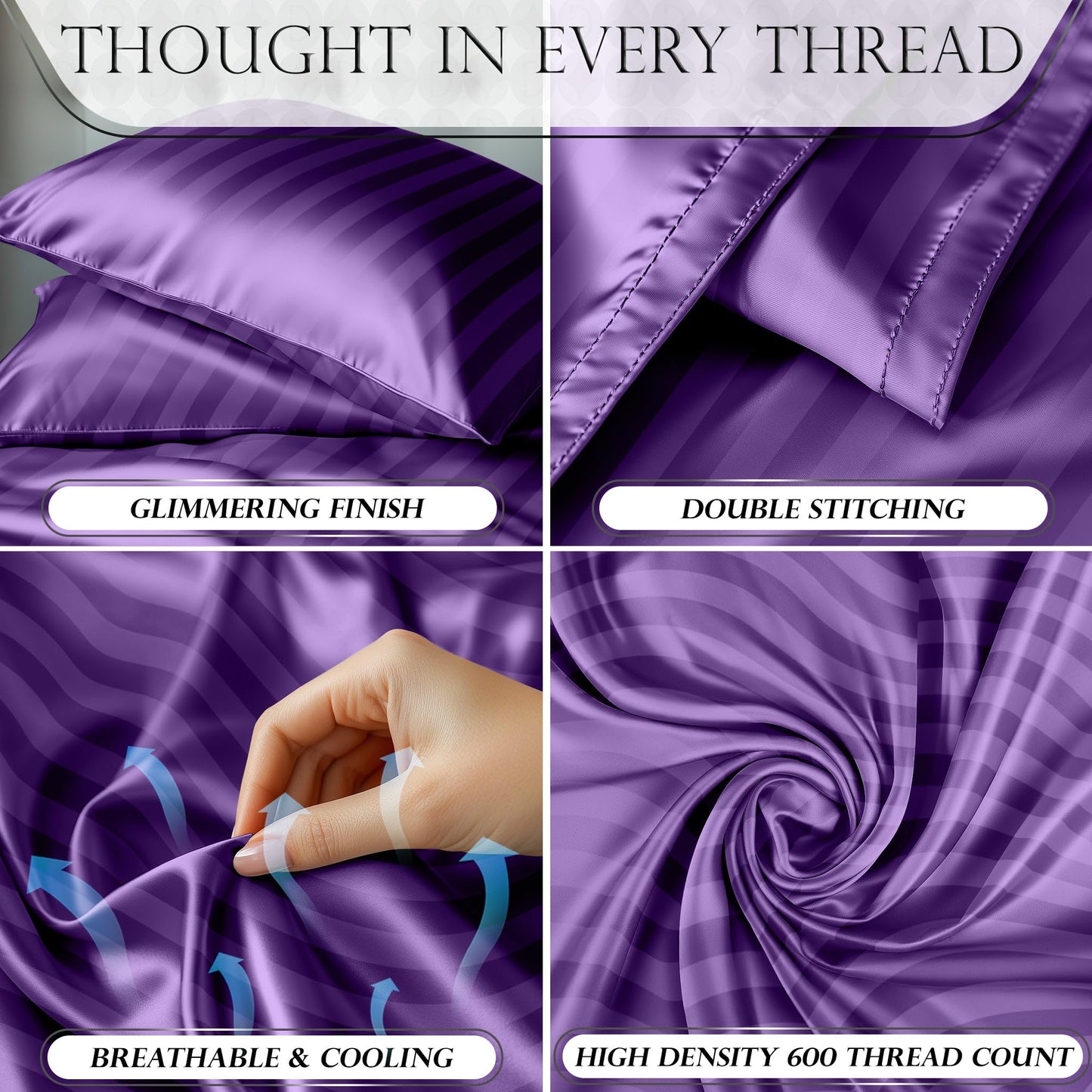 Satin Sheet Set - Striped Purple
