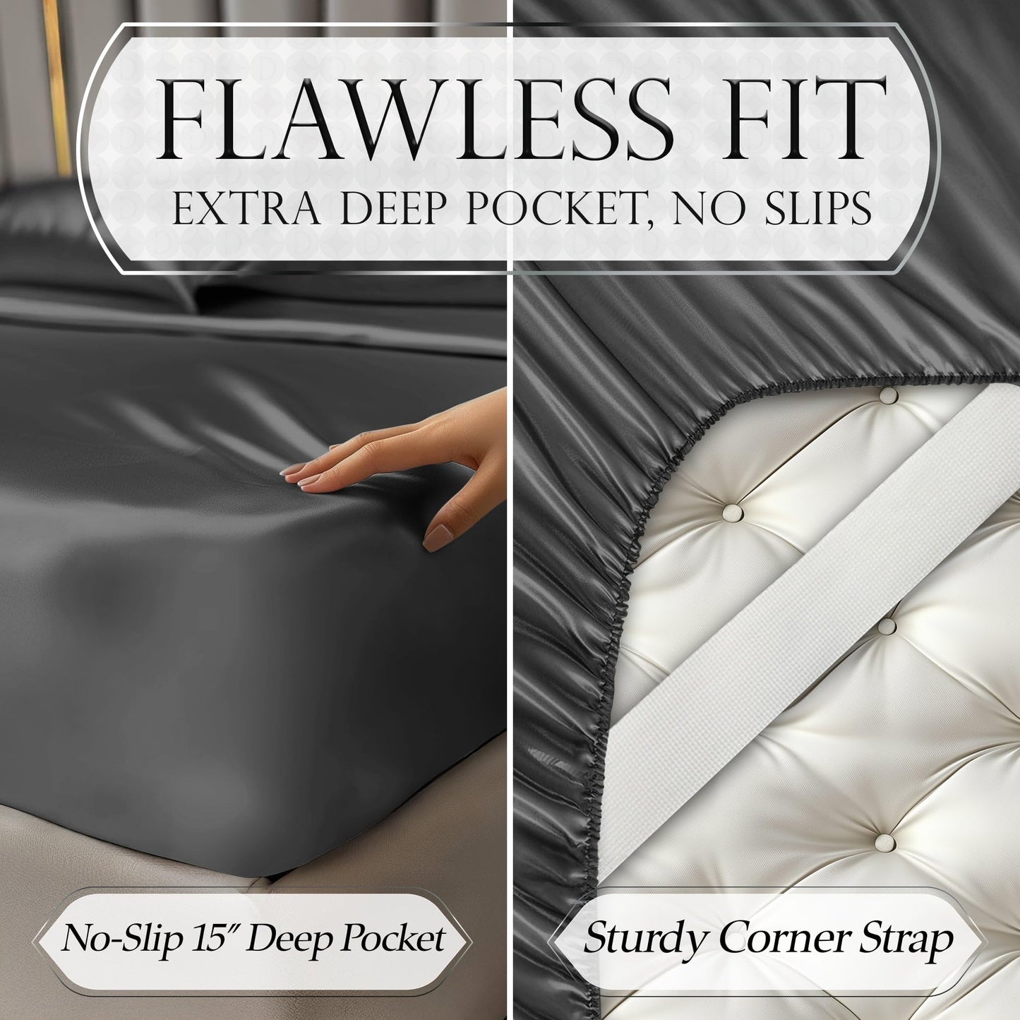 Satin Sheet Set - Stone Grey