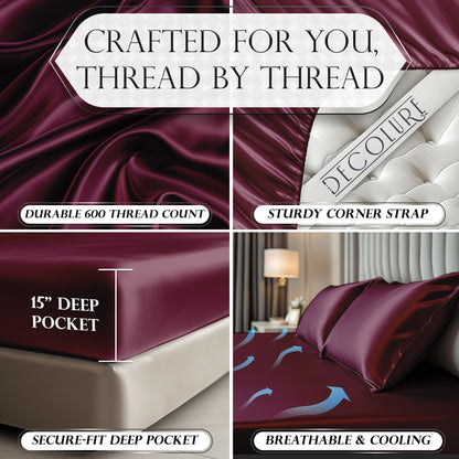 Satin Fitted Sheet - Rosewood