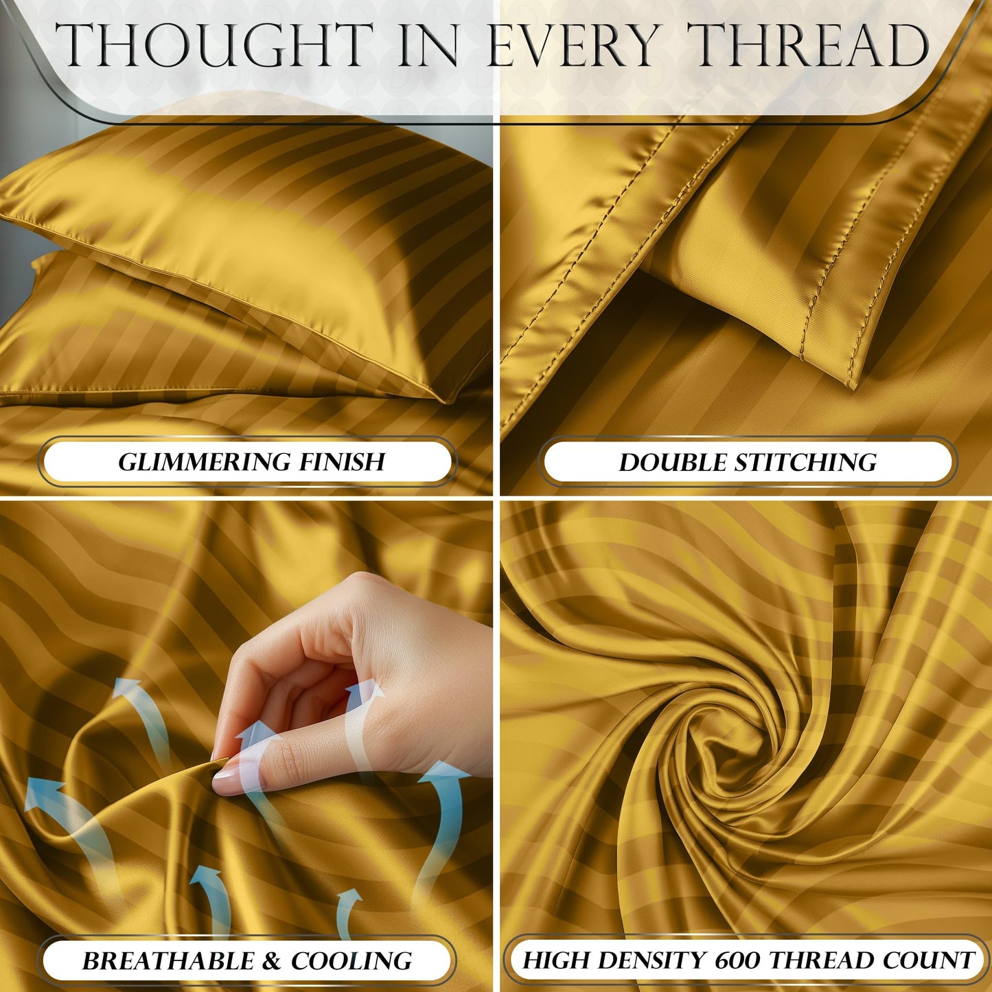 Satin Sheet Set - Striped Gold