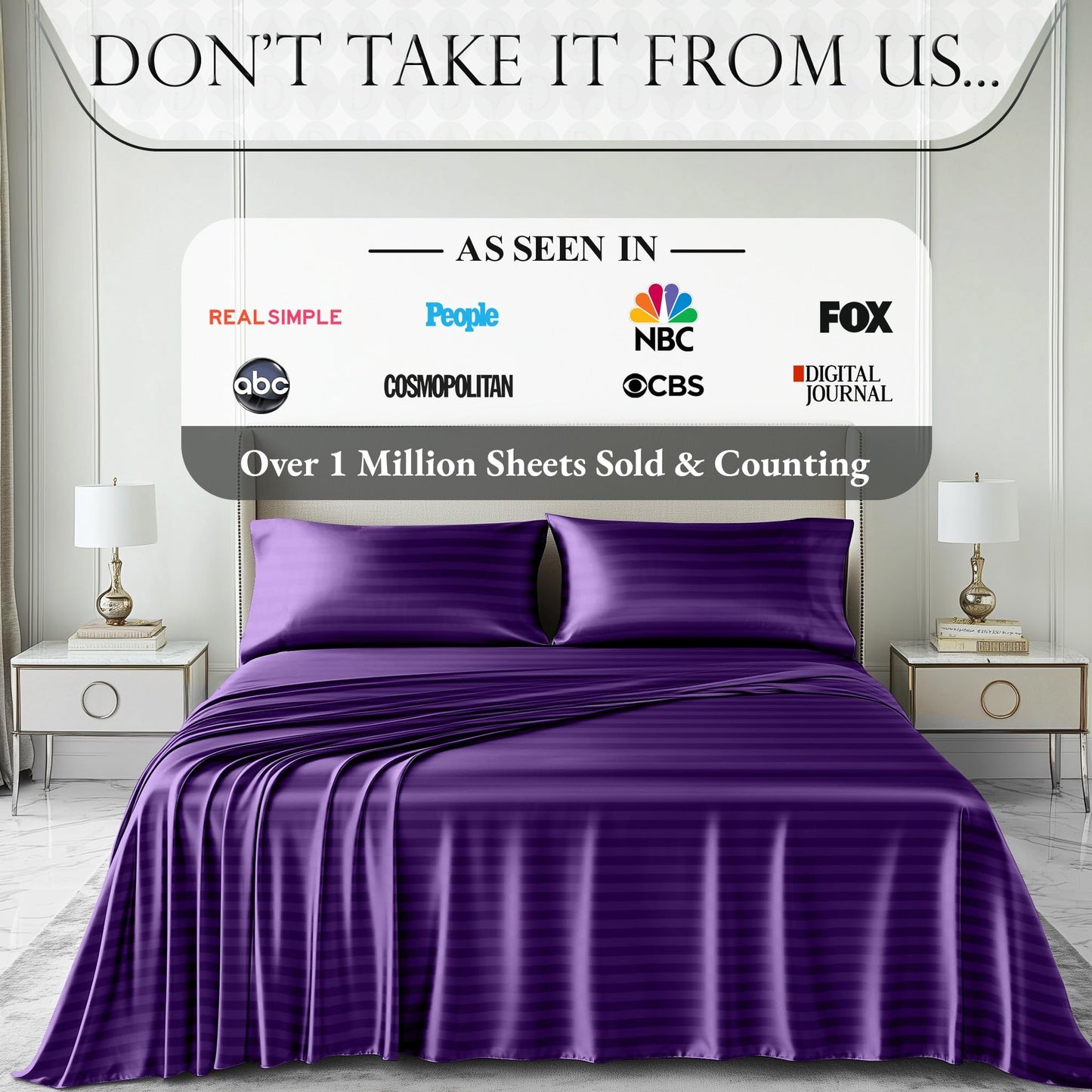 Satin Sheet Set - Striped Purple