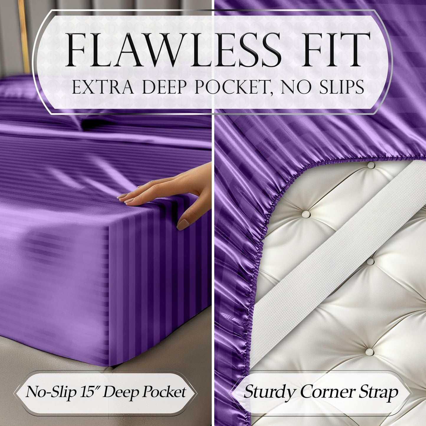 Satin Sheet Set - Striped Purple