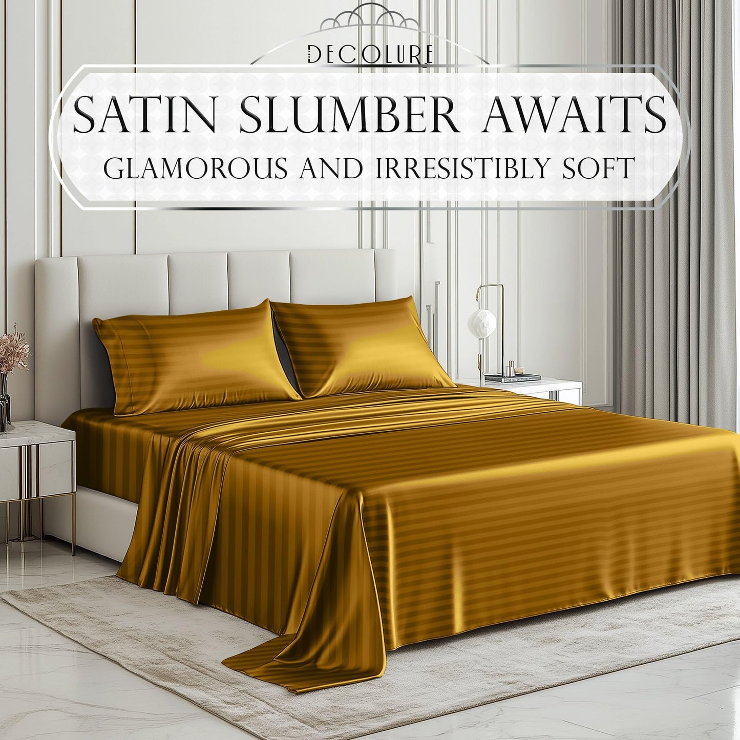 Satin Sheet Set - Striped Gold