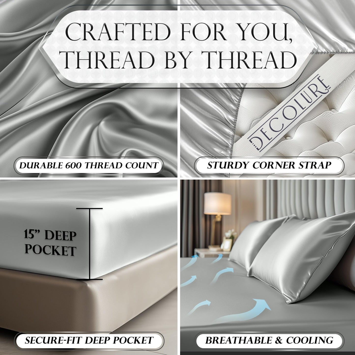 Satin Fitted Sheet - Grey