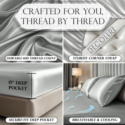 Satin Fitted Sheet - Grey