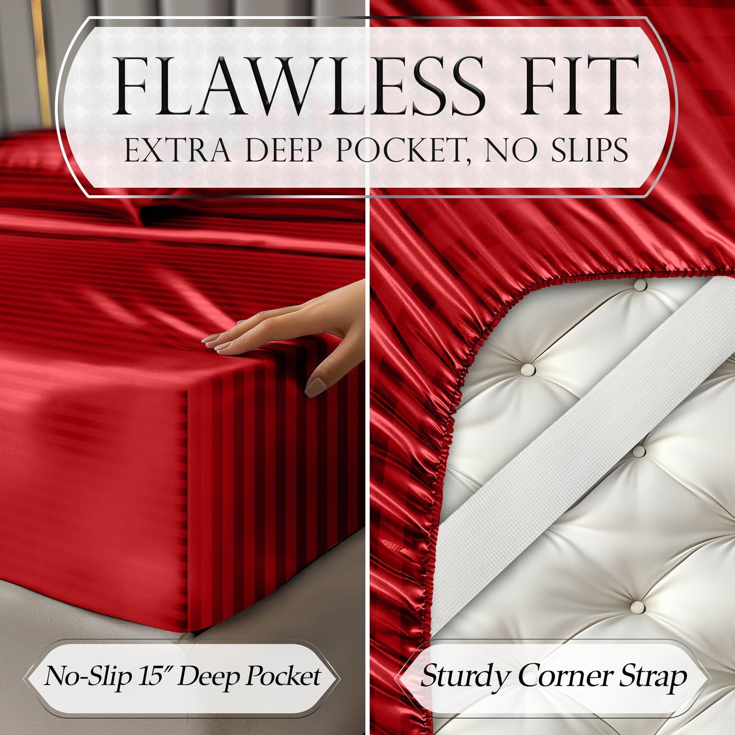 Satin Sheet Set - Striped Red