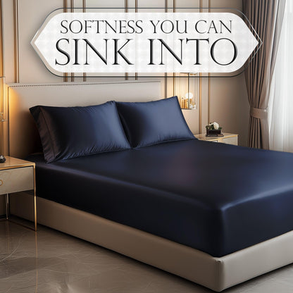 Satin Fitted Sheet - Navy Blue