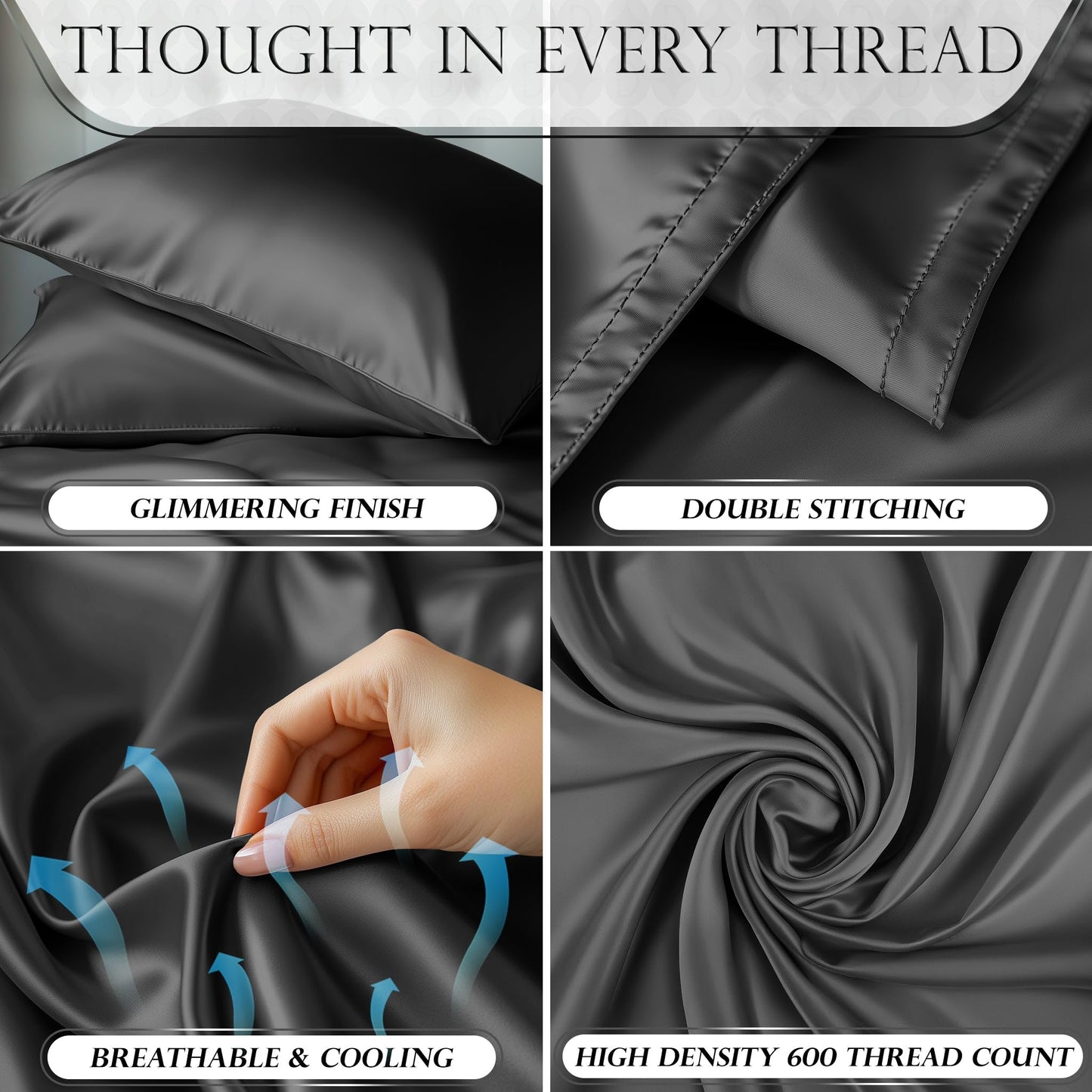 Satin Sheet Set - Stone Grey