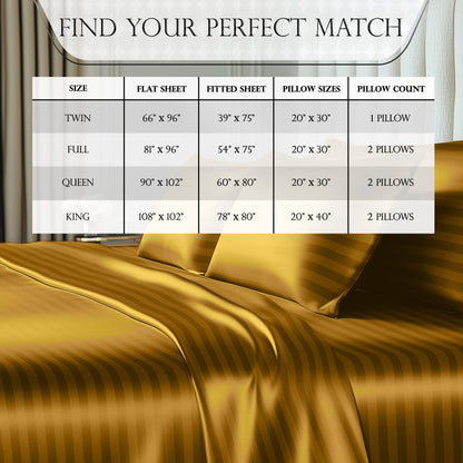 Satin Sheet Set - Striped Gold