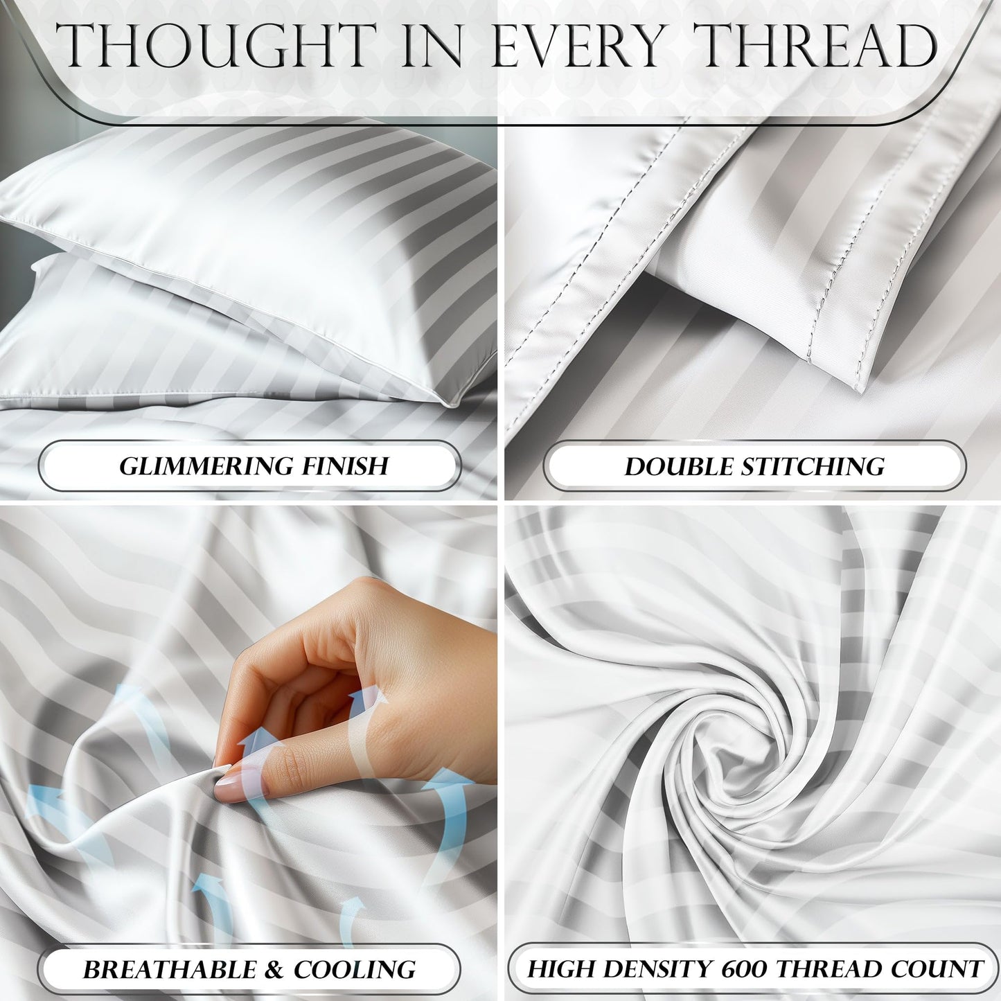 Satin Sheet Set - Striped White