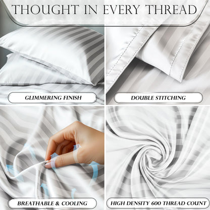 Satin Sheet Set - Striped White