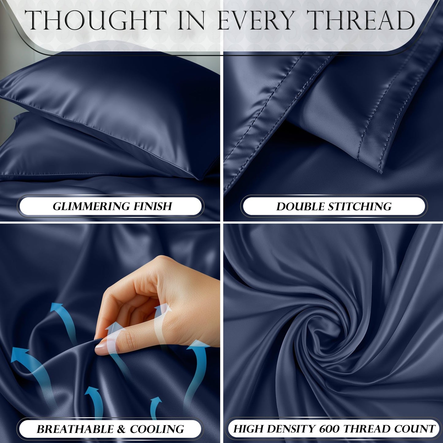 Satin Sheet Set - Navy Blue