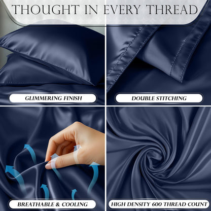 Satin Sheet Set - Navy Blue