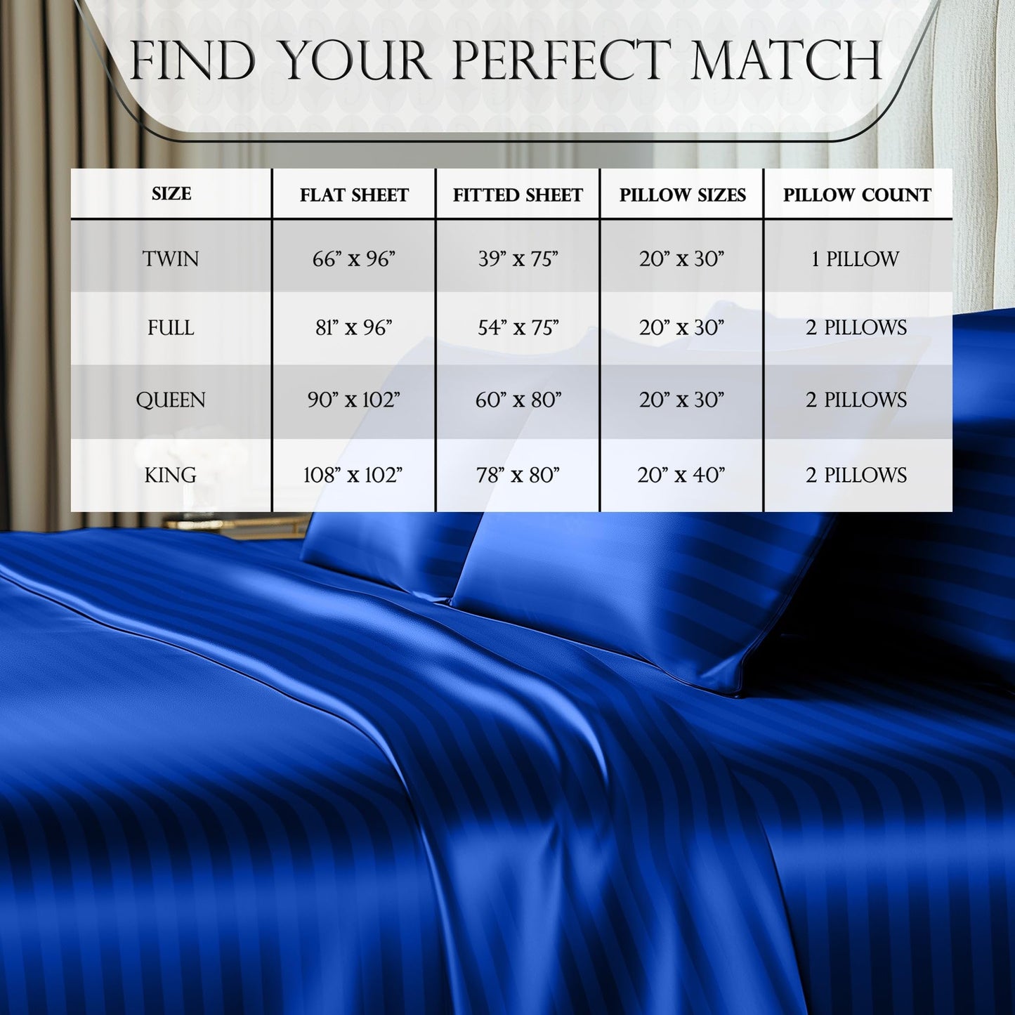 Satin Sheet Set - Striped Blue