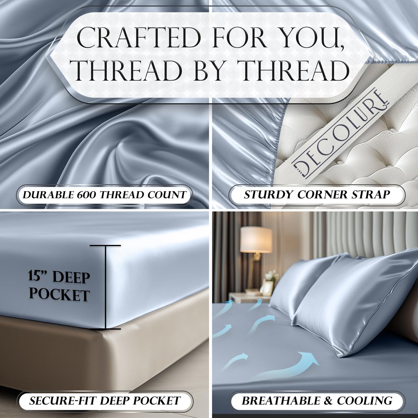 Satin Fitted Sheet - Baby Blue