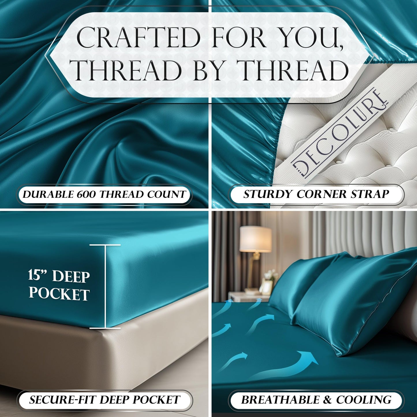 Satin Fitted Sheet - Sea Teal