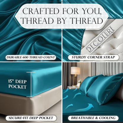 Satin Fitted Sheet - Sea Teal