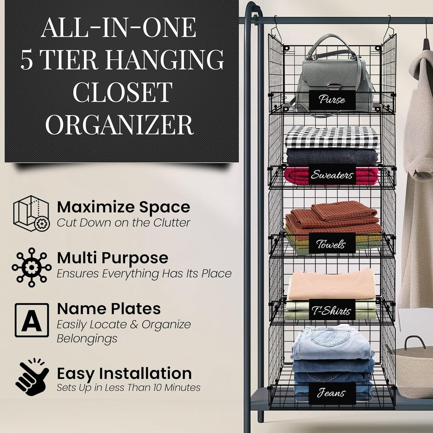 Hanging Closet Organizer - Adjustable