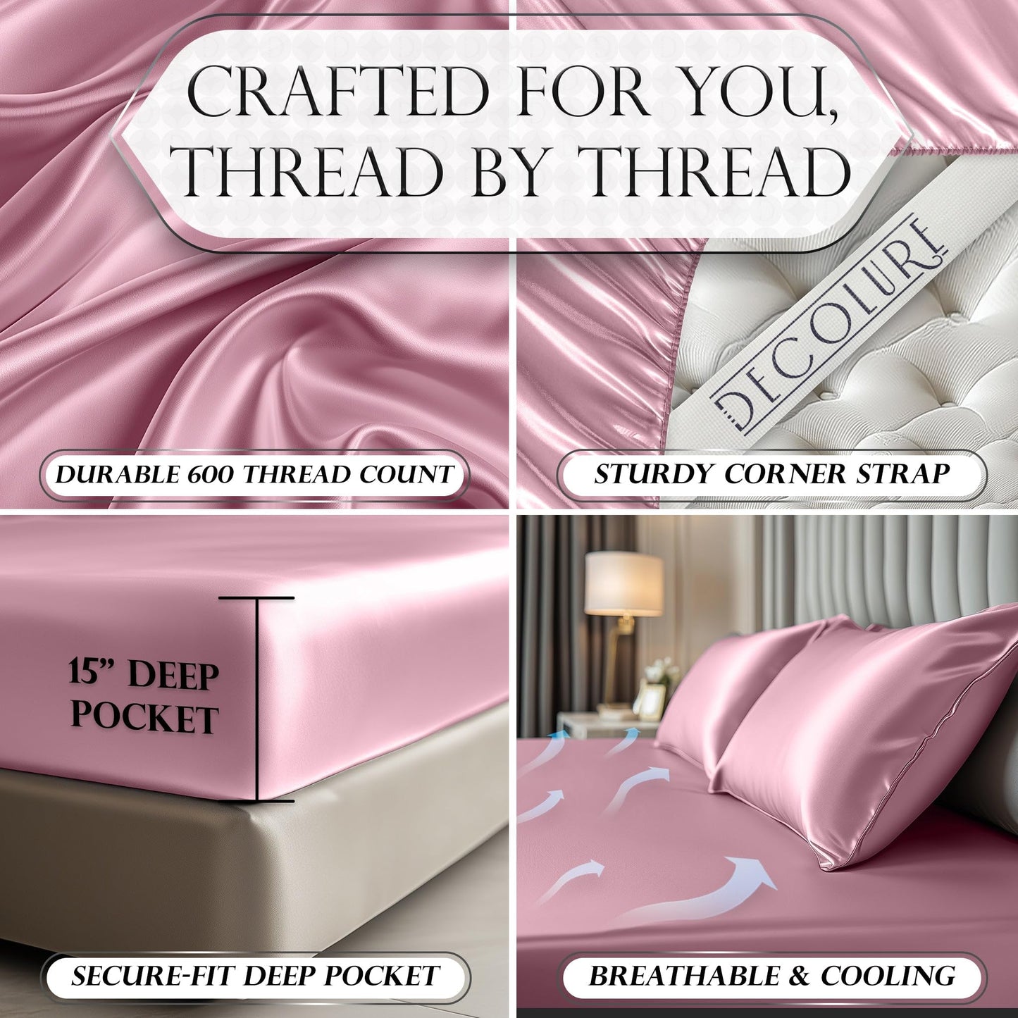 Satin Fitted Sheet - Pink