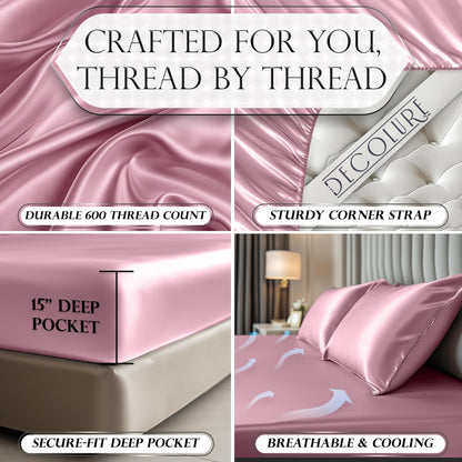 Satin Fitted Sheet - Pink