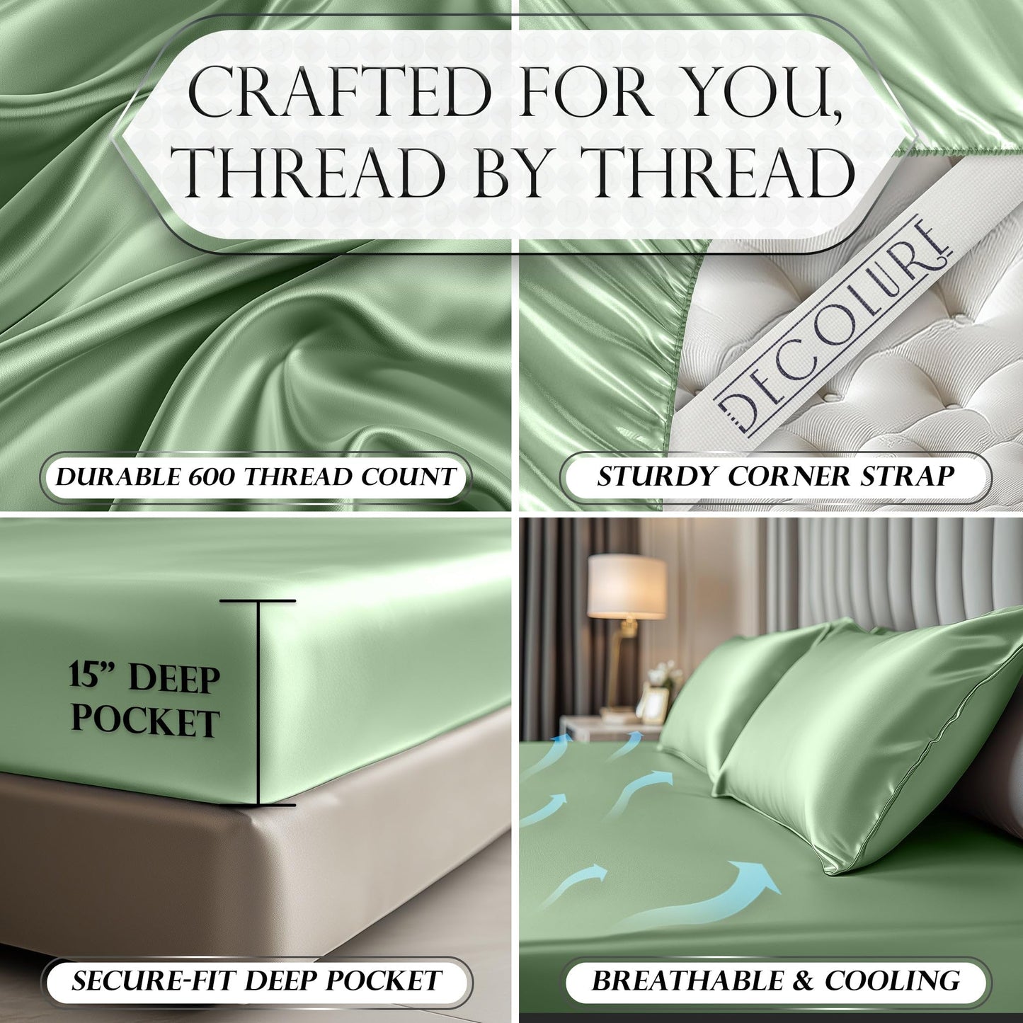 Satin Fitted Sheet - Sage Green