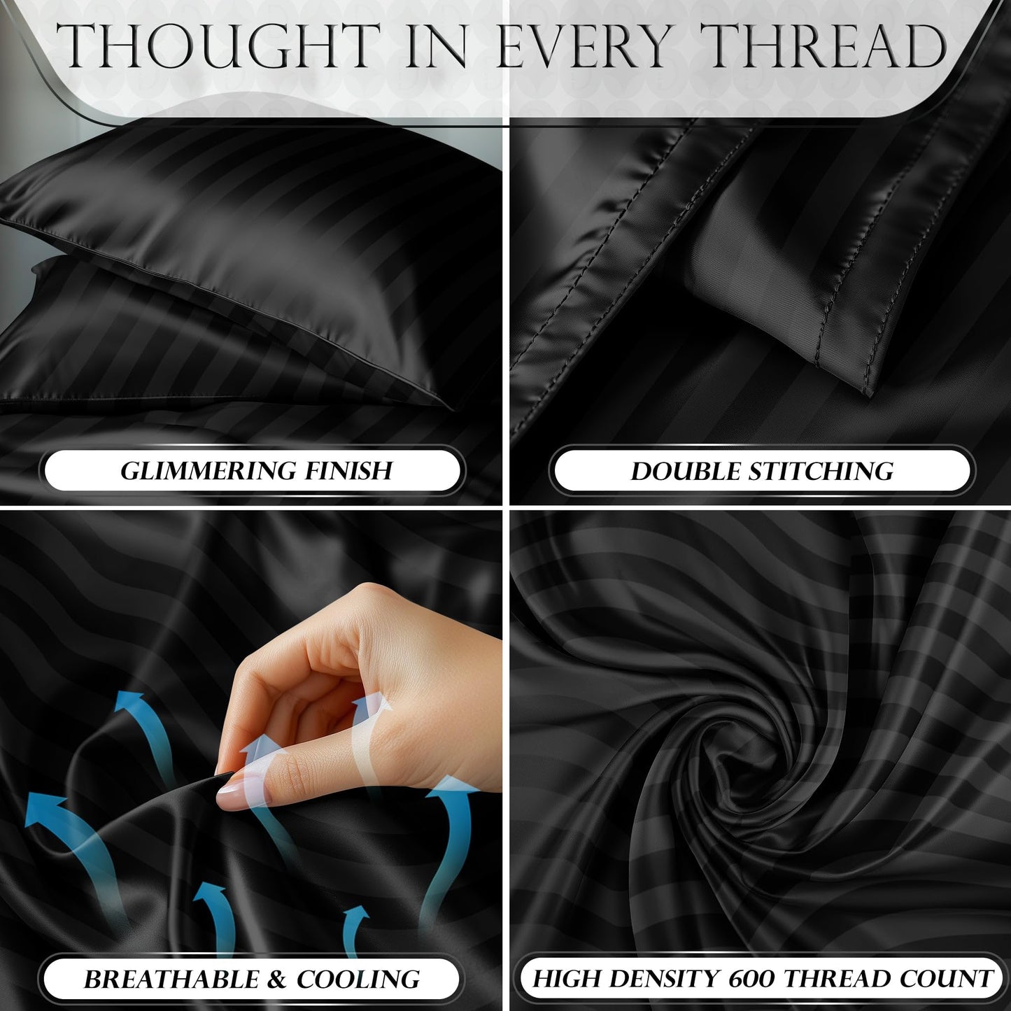 Satin Sheet Set - Striped Black