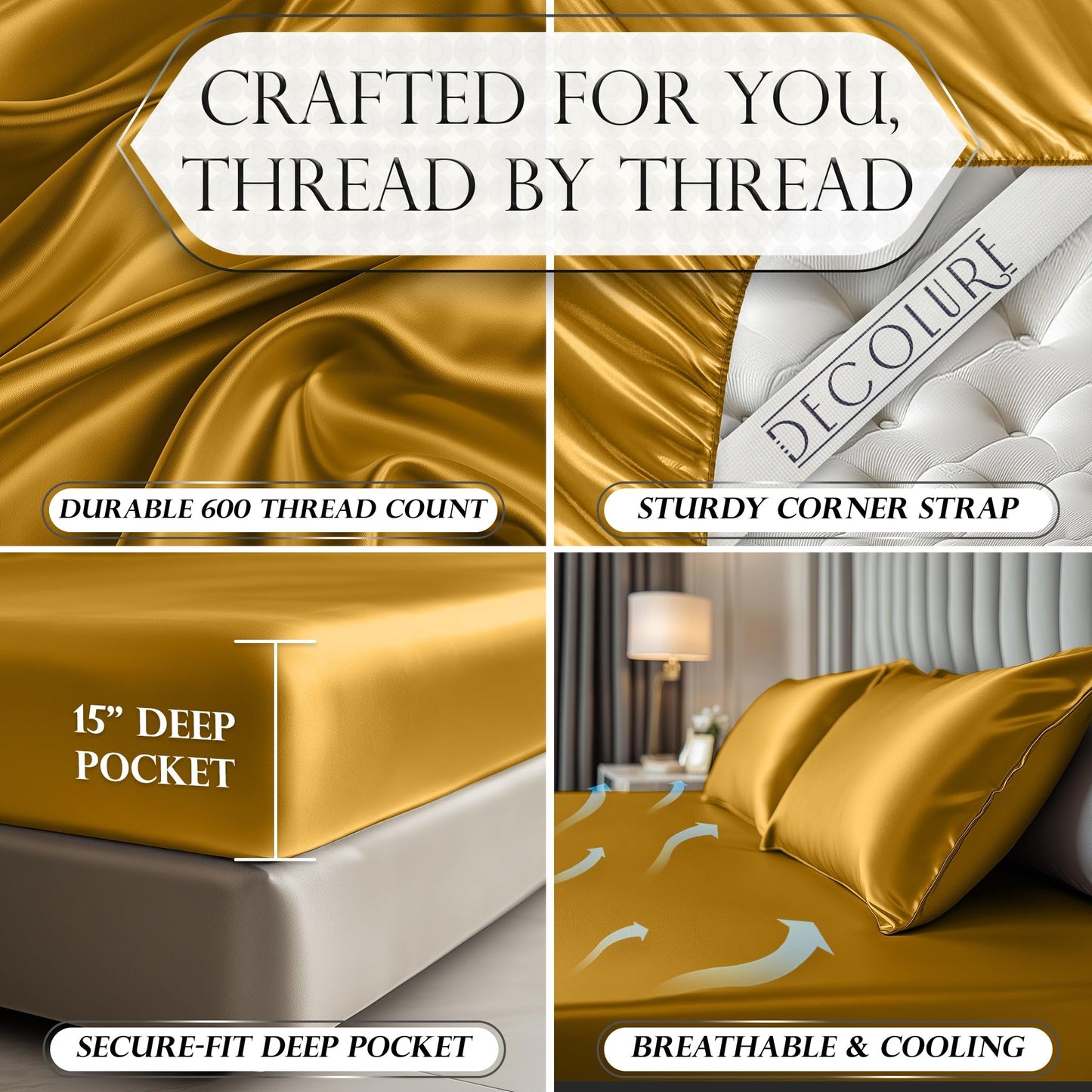 Satin Fitted Sheet - Gold
